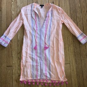 J Crew pink + orange tasseled swim coverup